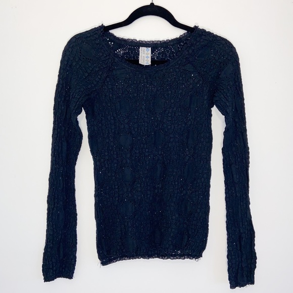Free People Tops - Free people Black lace long sleeve top